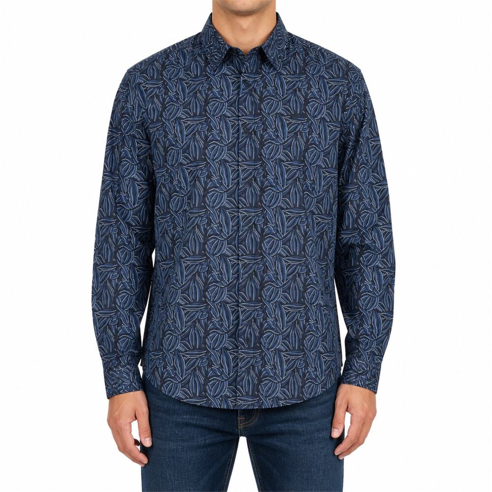 INC International Concepts Shirt Mens Medium Leaf Print Long Sleeve Button Up